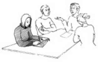Drei Jugendliche lassen sich beraten